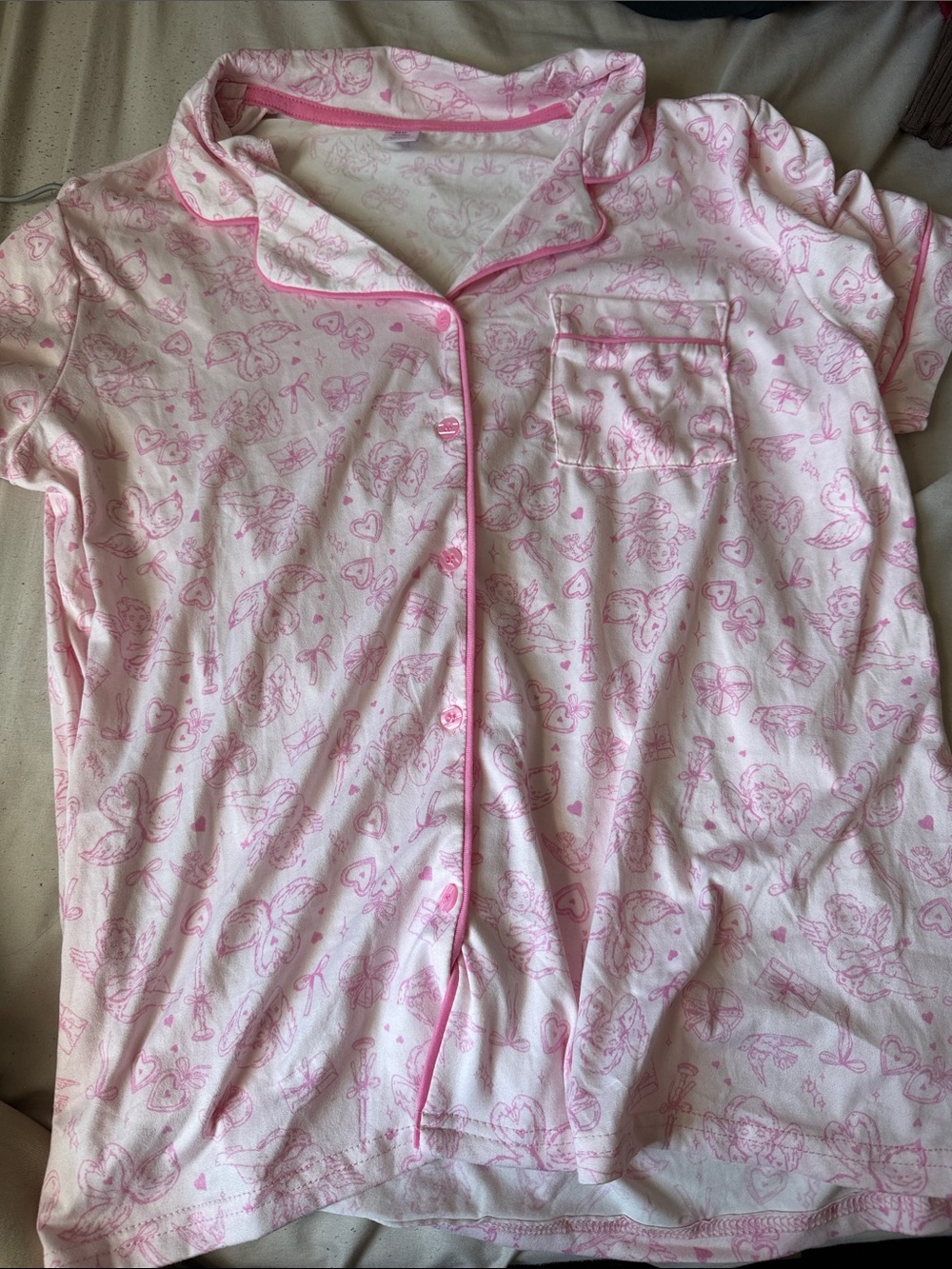 Pink Cartoon-Print Pajama set